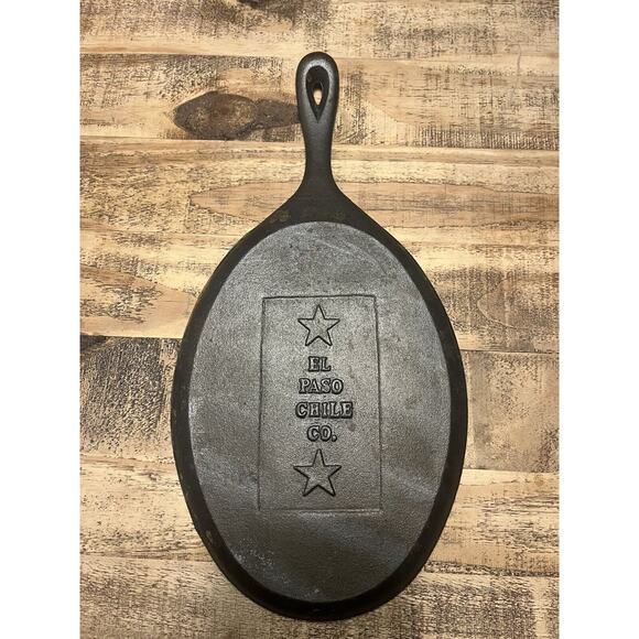 CAST IRON OVAL SKILLET FAJITA PAN 9.5" X 7.25" EDGE TO EDGE EL PASO CHILE CO. - Picture 1 of 2